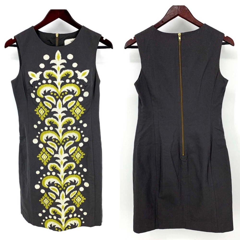 Anthropologie Tabitha Grey Embroidered Floral Shift Dress Sz 4